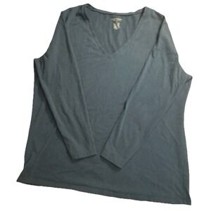 Great Northwest Womens Dark Green V-neck Long Sleeve Top 2X Cotton Blend Stretch